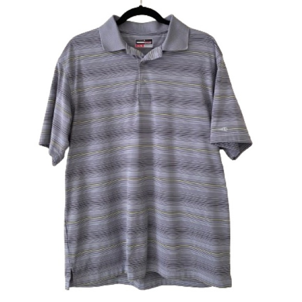 Men’s Grand Slam Grey with black and yellow striped polo shirt - size Large
